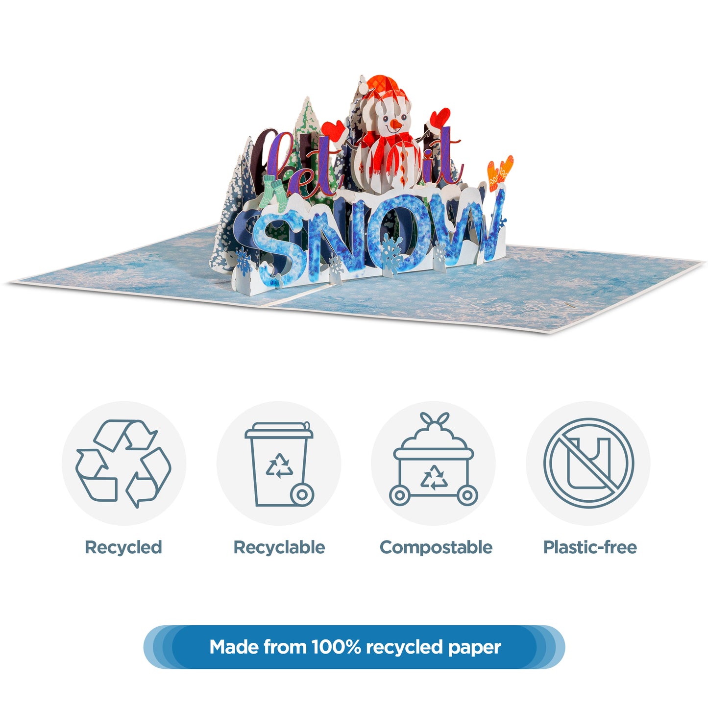 Eco-friendly Let It Snow card made from recycled, compostable, and plastic-free materials.