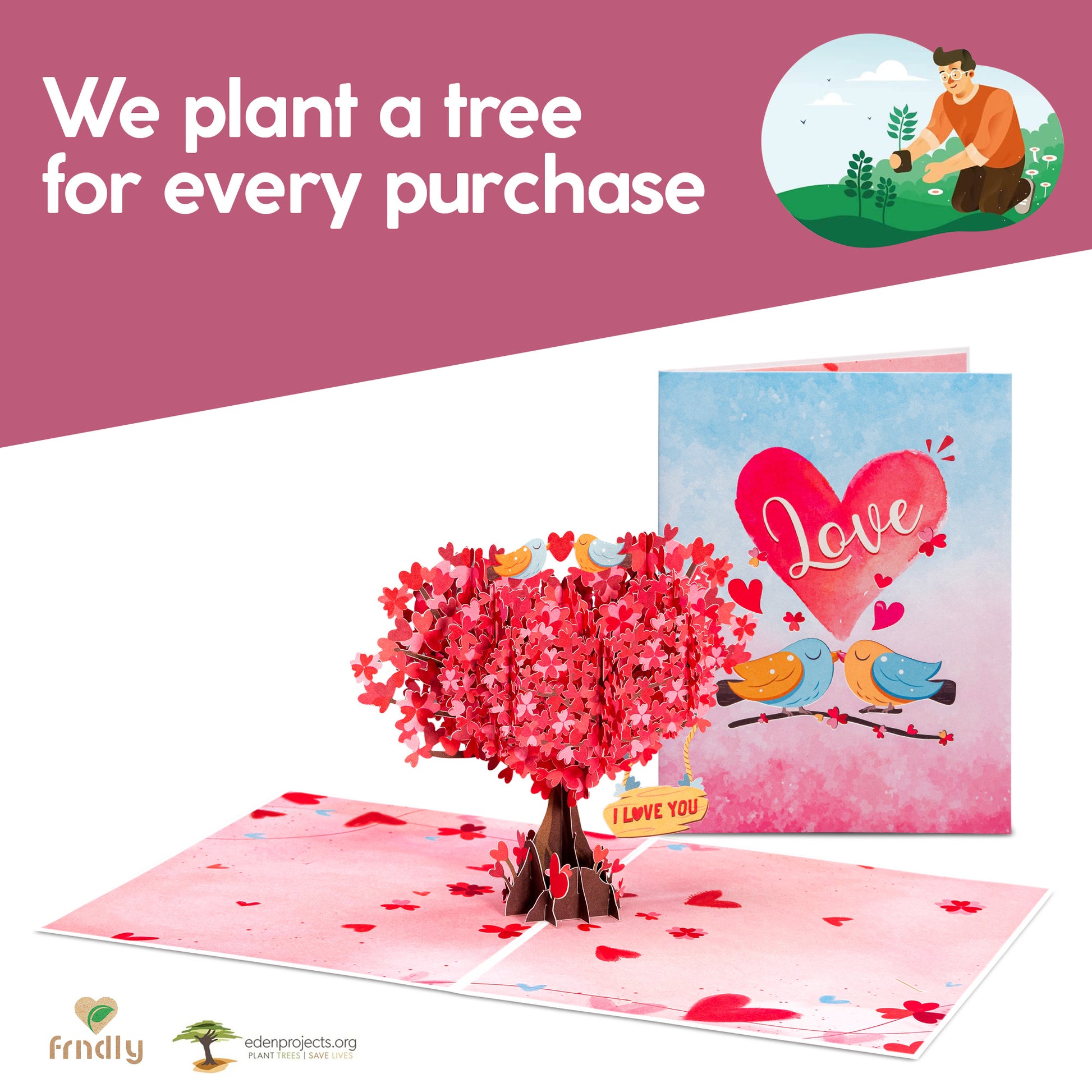 Love Tree Pop Up Card - Frndly 8" x 6" - Paper Love