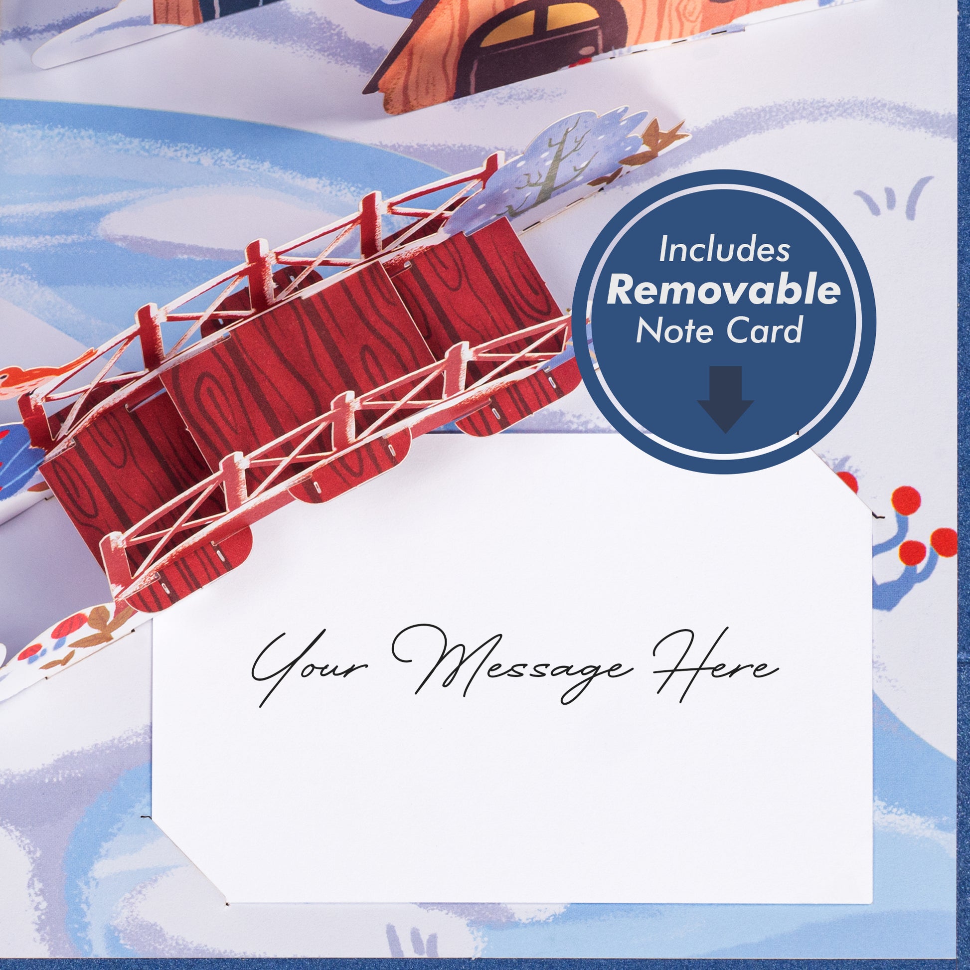 Removable note card from the Magical Town Christmas pop-up card for a personalized message.