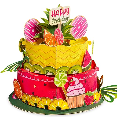 Tropical Birthday Cake Pop Up Card with Keepsake - Paper Love