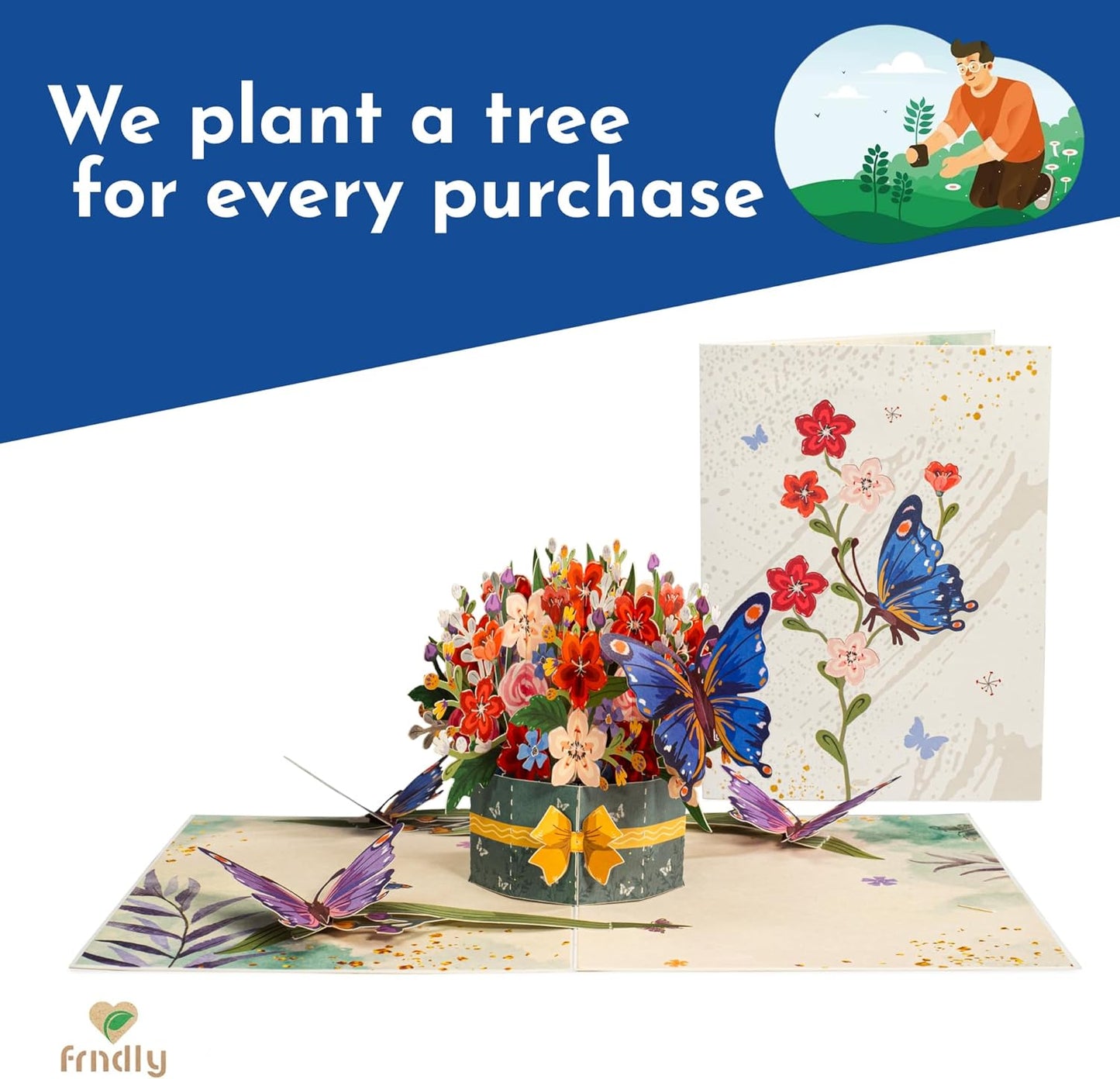 Paper Love Pop Up Cards - Flower and Butterflies Pop Up Card - 8" x 6"