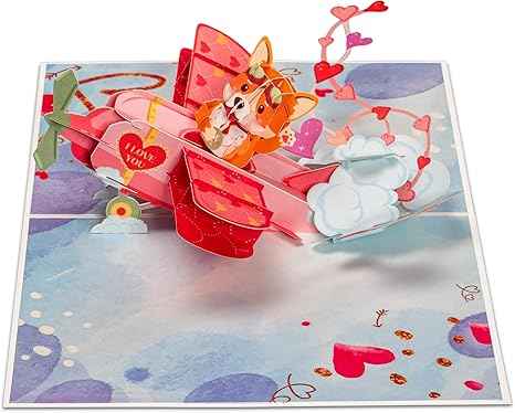 Paper Love Pop Up Cards - Dog Biplane - Frndly Pop Up Card 8"x6"