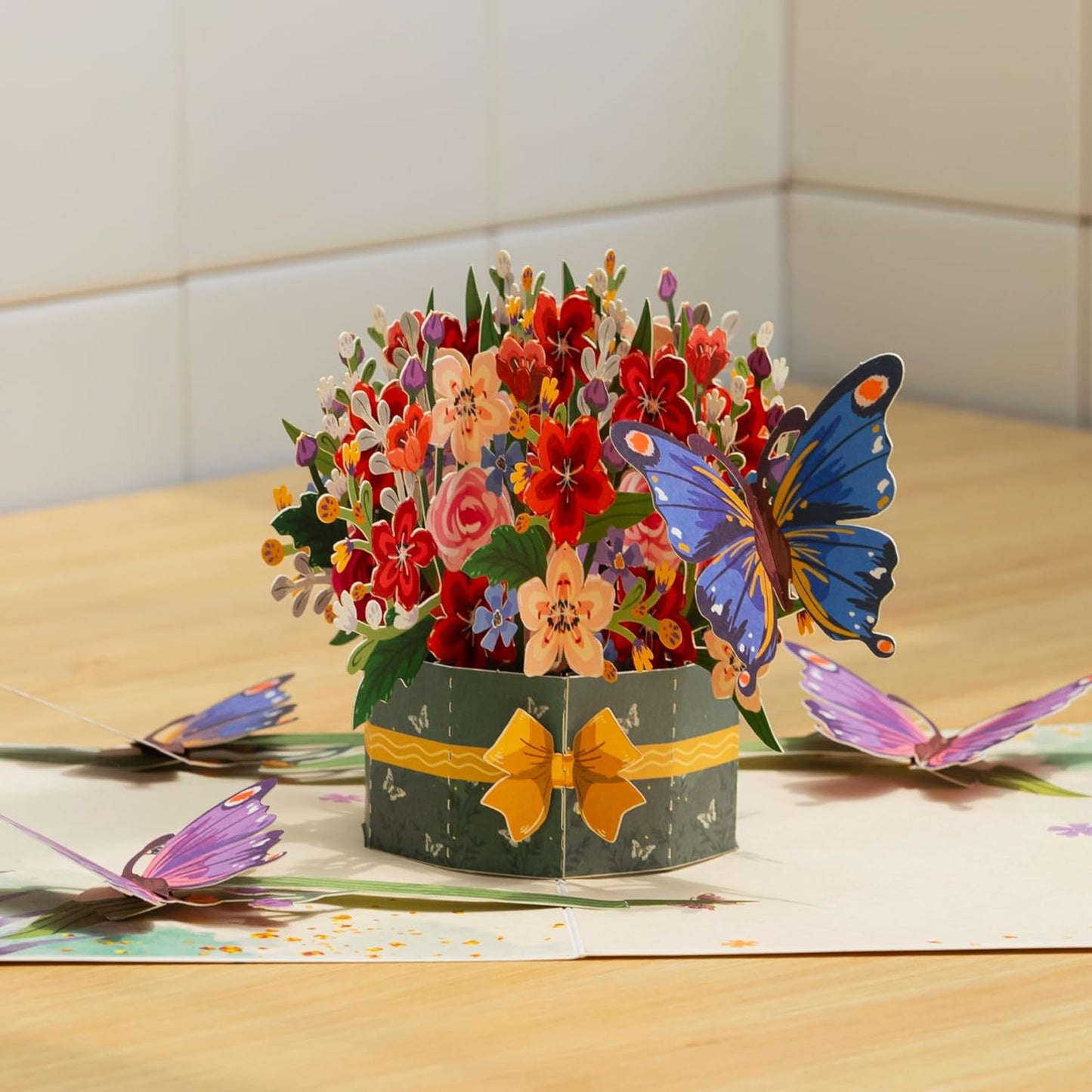 Flower and Butterflies Pop Up Card - 8" x 6"