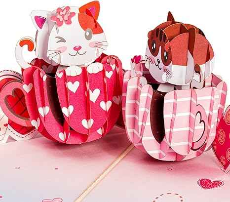 Paper Love Pop Up Cards - Love Cat Mugs Pop Up Card- 5" x 7"