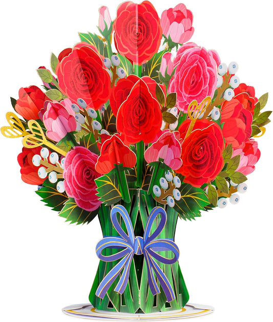 Hugepop Red Roses Pop Up Card, with Detachable Bouquet - Oversized 10" x 14" Cover - Paper Love
