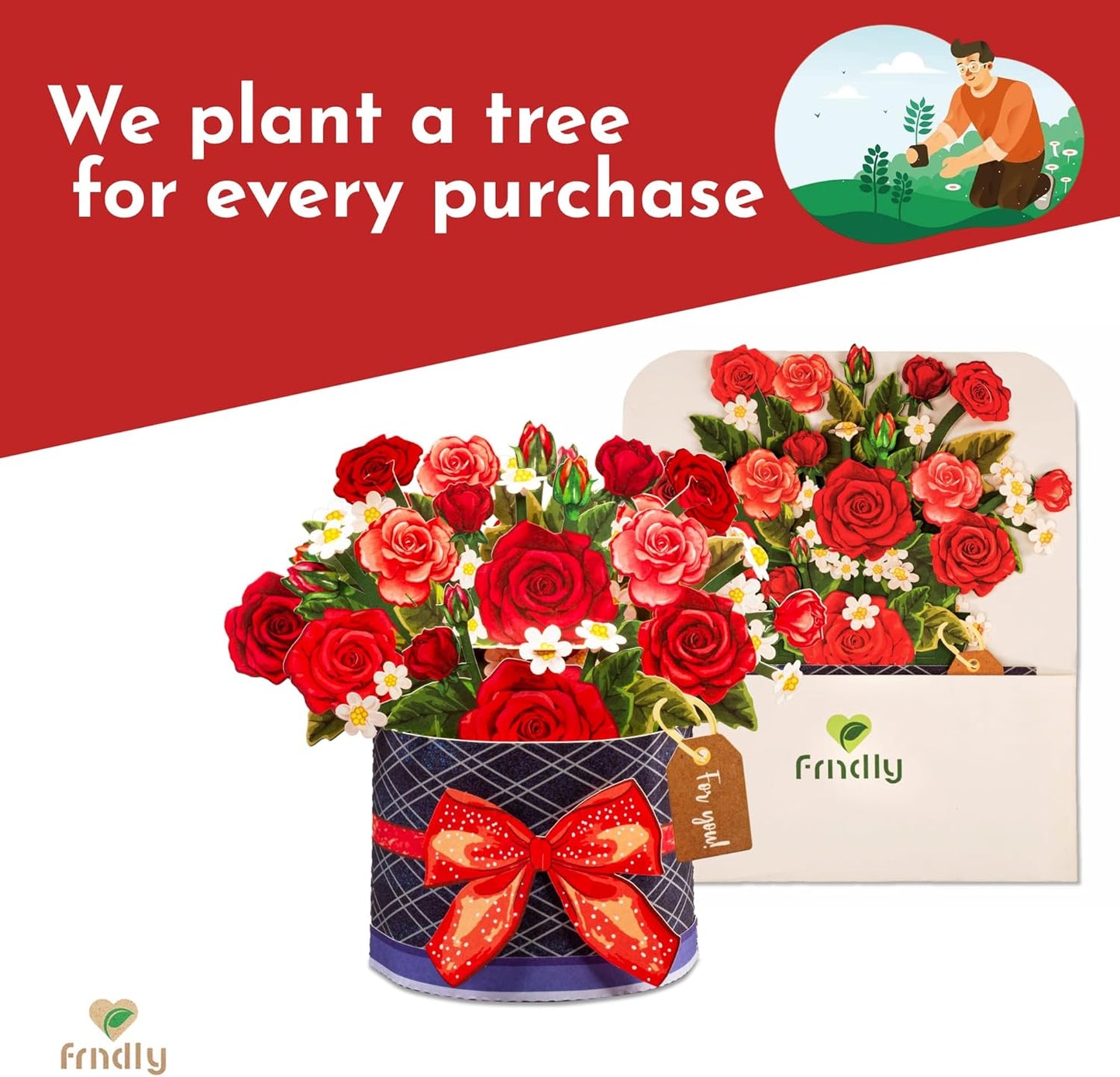 Paper Love Pop Up Cards - Box of Roses Pop Up Card - Frndly 8"x6"