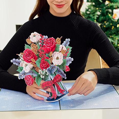 HugePop Joyous Flower Bouquet Pop Up Christmas Card - Paper Love