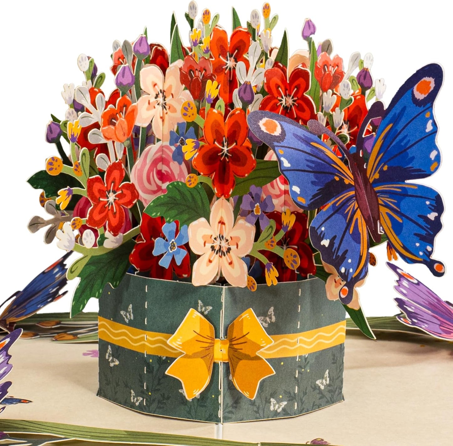Flower and Butterflies Pop Up Card - 8" x 6"