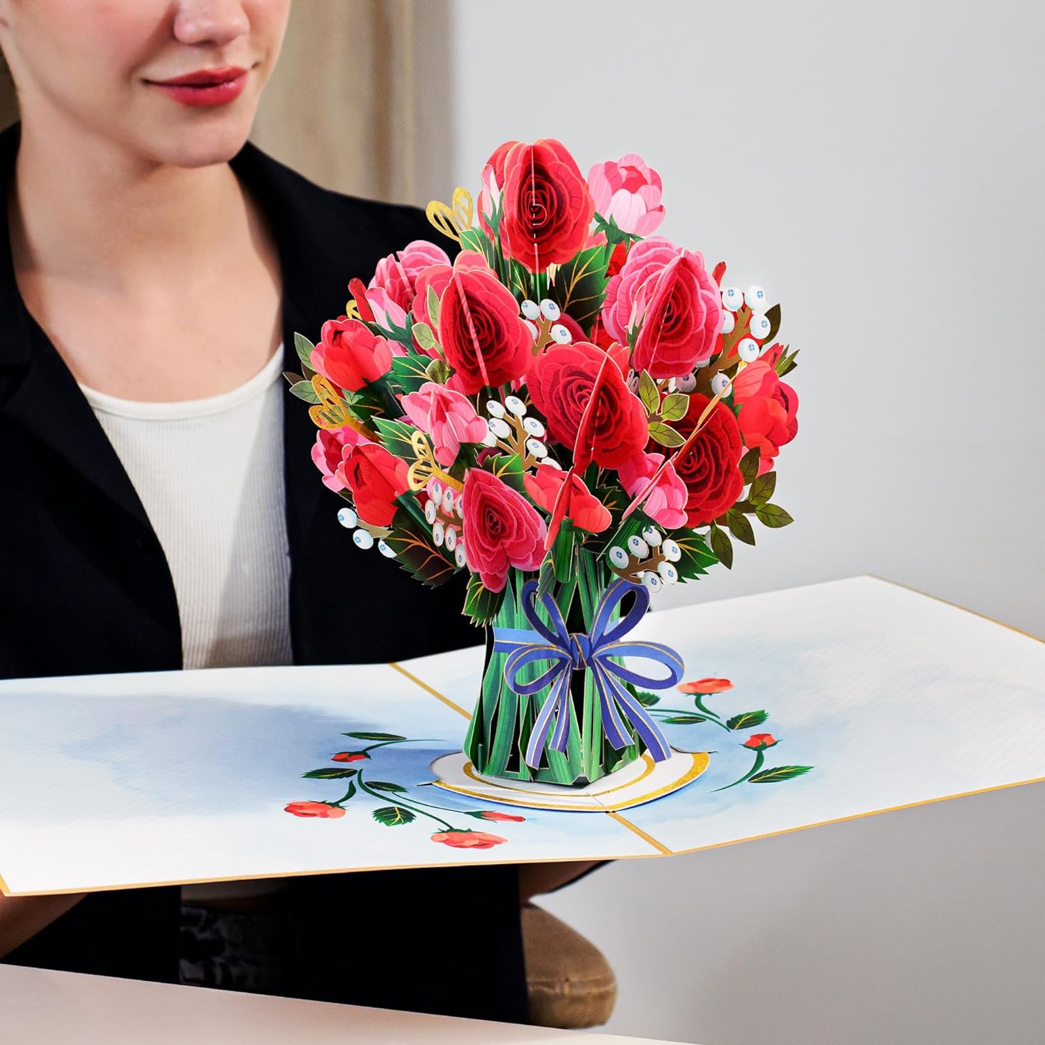 Hugepop Red Roses Pop Up Card, with Detachable Bouquet - Oversized 10" x 14" Cover - Paper Love