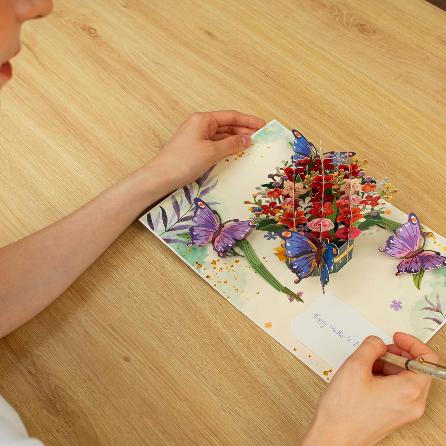 Flower and Butterflies Pop Up Card - 8" x 6"