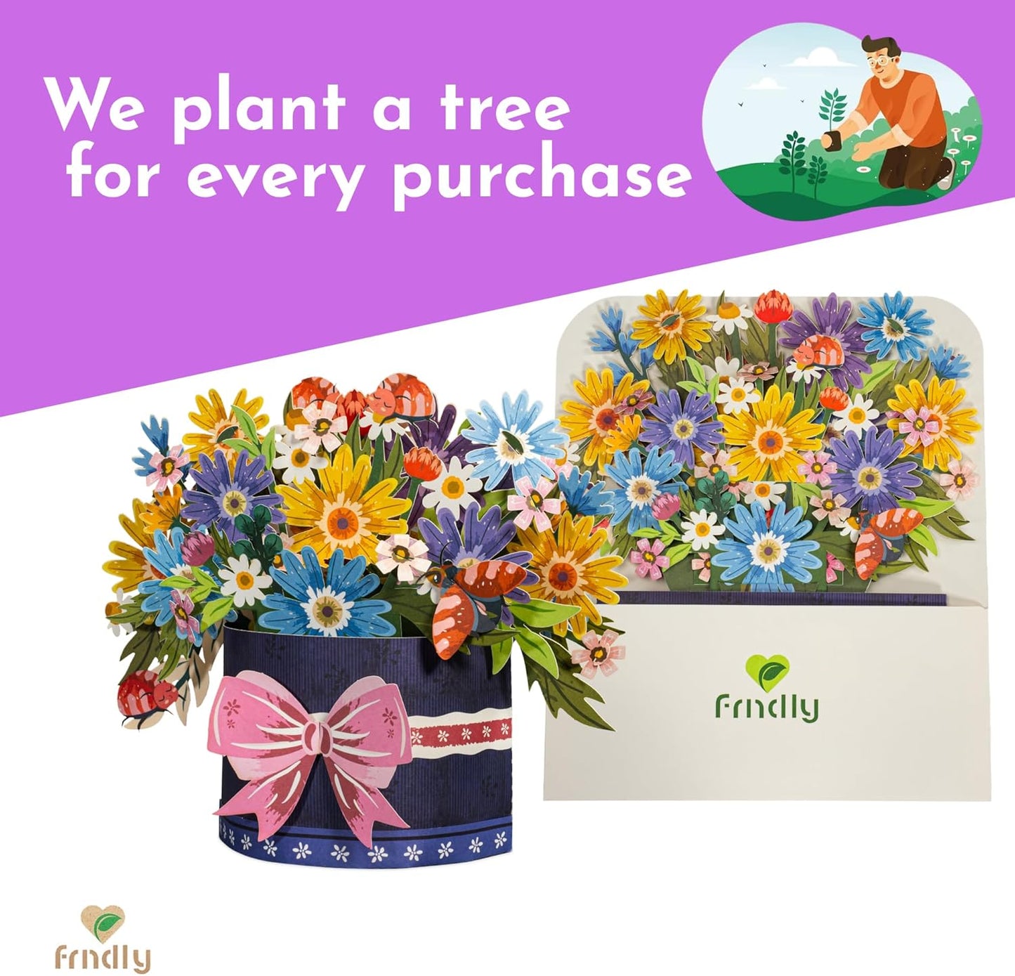 Festive Flower Box Pop Up Card - Frndly 10" Inch Bouquet