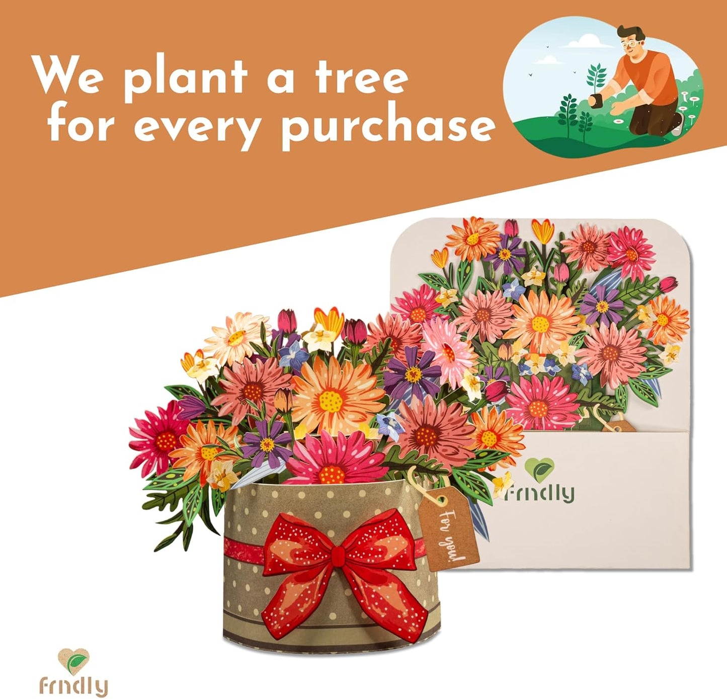 Paper Love Pop Up Cards - Box of Flowers Pop Up Card - Frndly 8"x6"