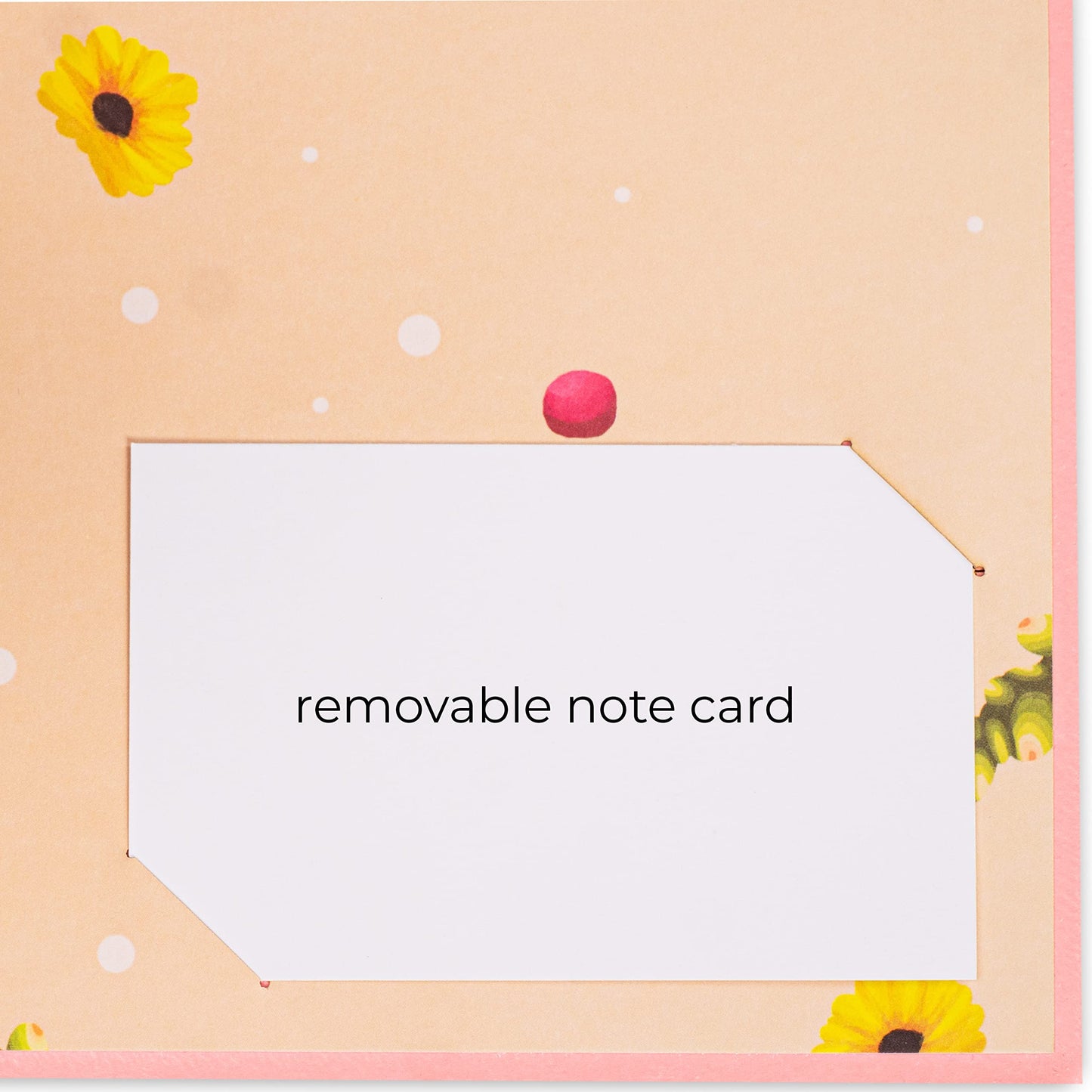 Removable note card slot inside the flower vase pop-up card.