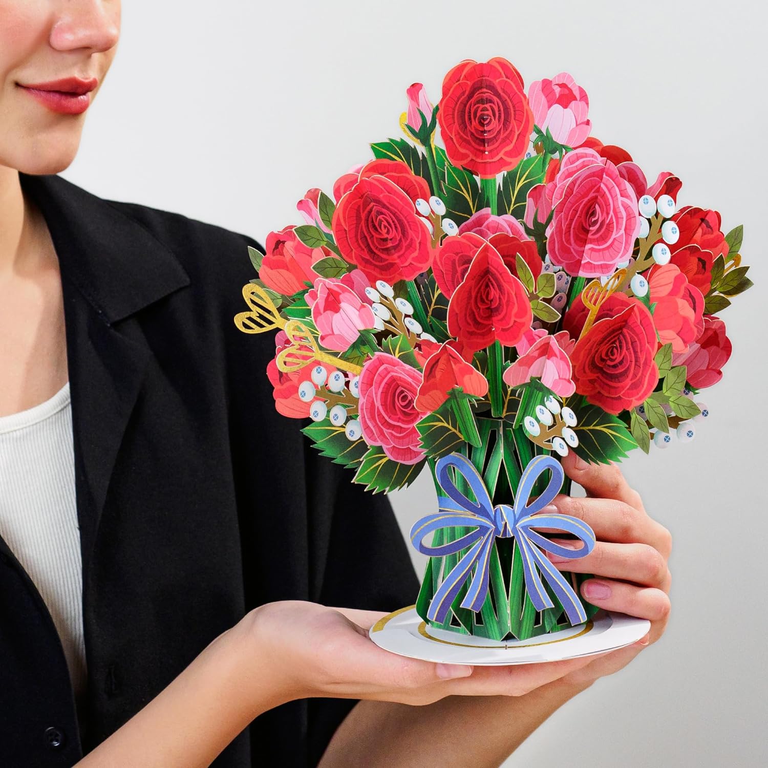 Hugepop Red Roses Pop Up Card, with Detachable Bouquet - Oversized 10" x 14" Cover - Paper Love