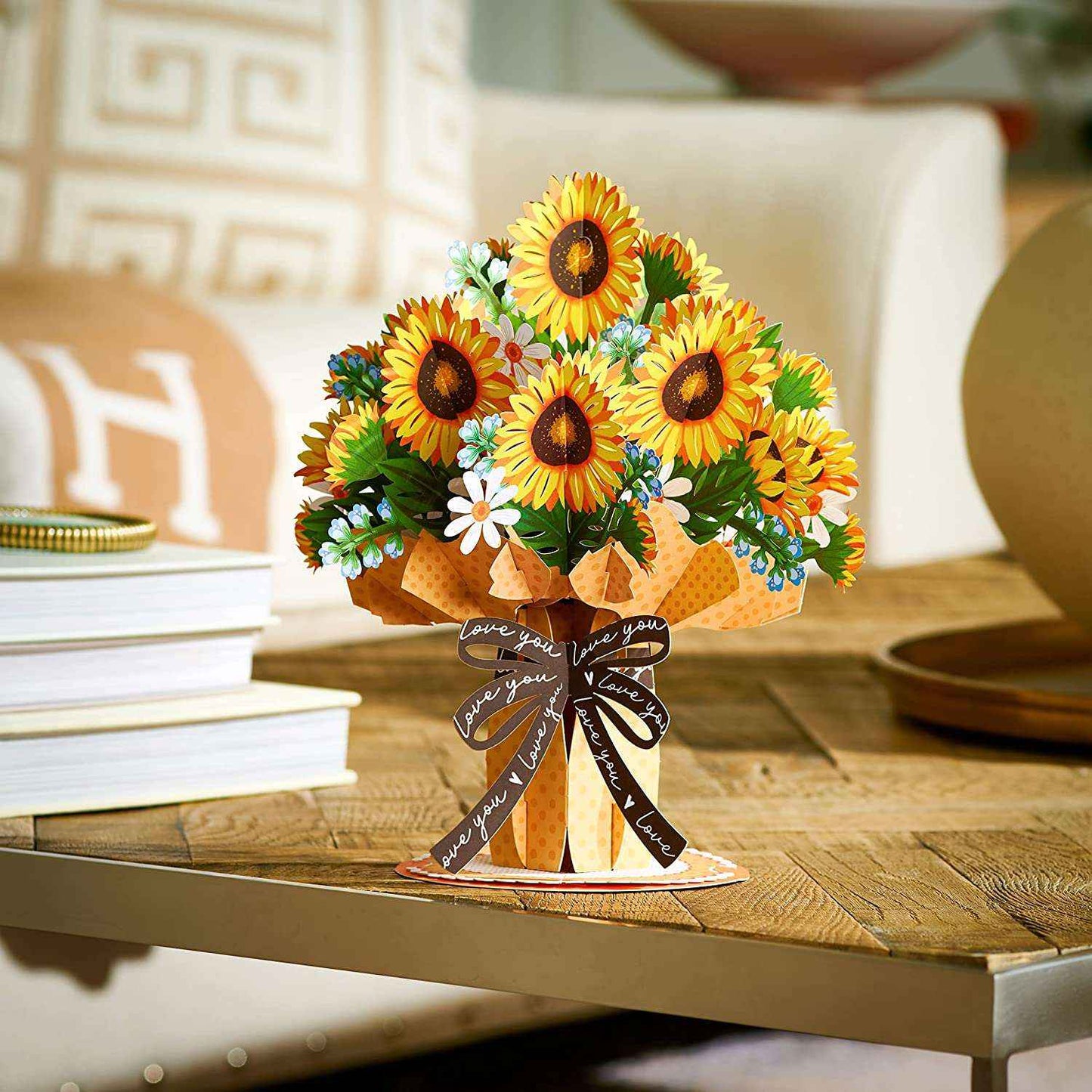 Paper Love Pop Up Cards - HugePop Sunflower Pop Up Flower Bouquet with Detachable Flowers, 10" x 14"