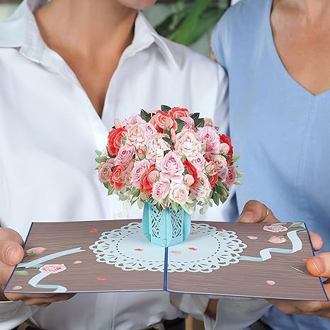 Pink Roses Pop Up Card - Paper Love