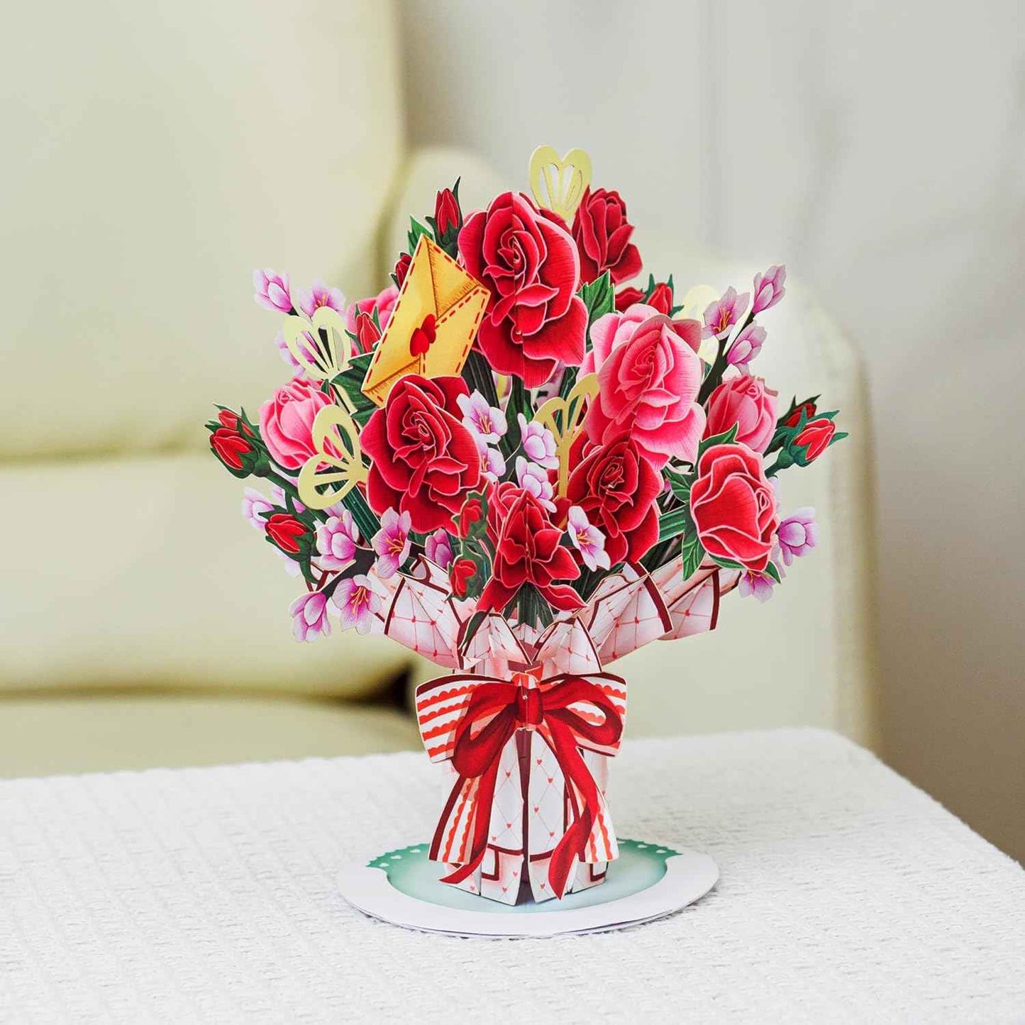 Paper Love Pop Up Cards - Lovely Rose Bouquet Oversized Pop Up Card with Keepsake