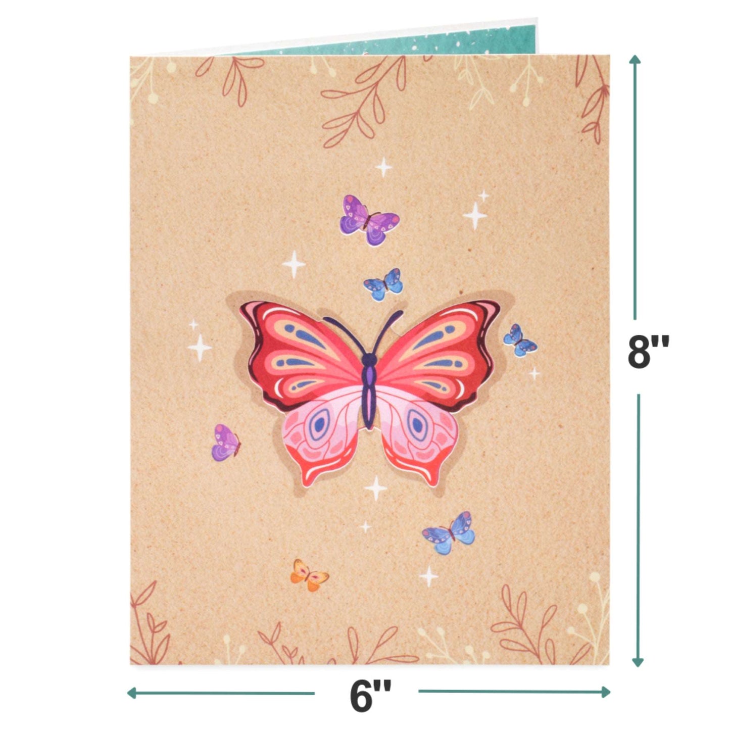 Front cover of Butterflies Bouquet Pop Up Card with a pink butterfly design.