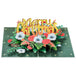 Open Floral Merry Christmas pop-up card with colorful flowers and golden text.