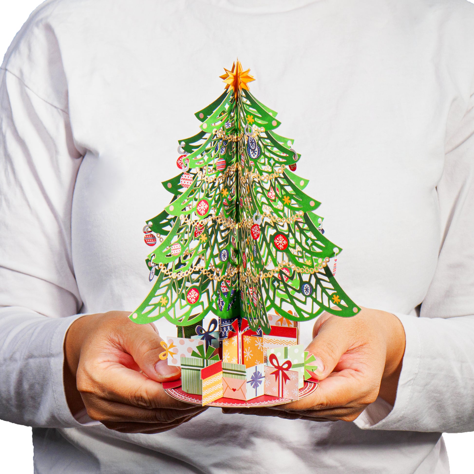 Oversized Christmas Tree Pop Up Card, 10" x 7" Includes Envelope and Note Tag - Paper Love