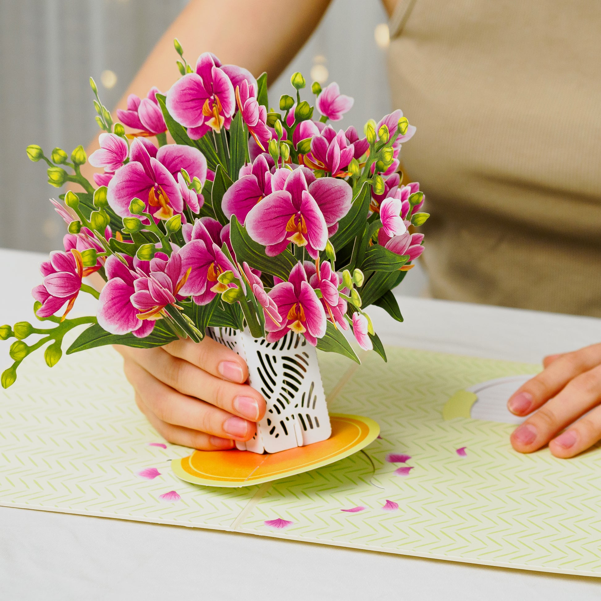 Orchid Flower Bouquet Pop-Up Card with Keepsake - Paper Love