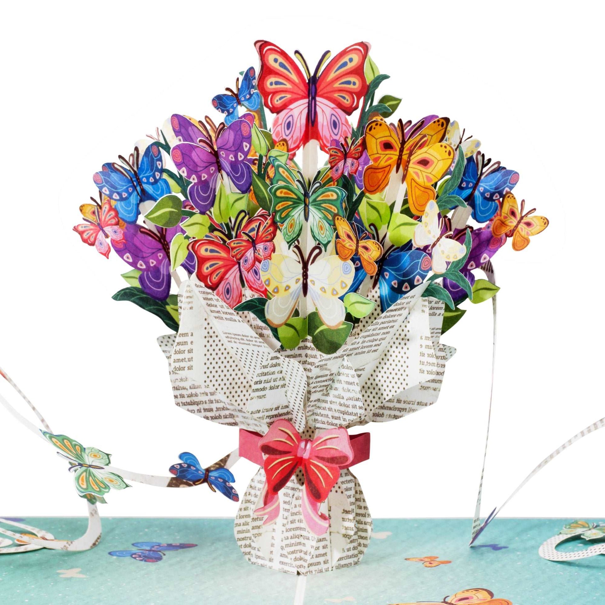Butterflies Bouquet Pop Up Card featuring vibrant 3D butterfly design.