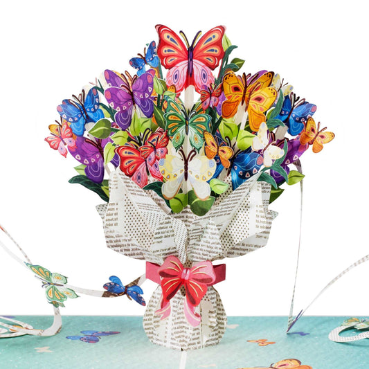 Butterflies Bouquet Pop Up Card featuring vibrant 3D butterfly design.