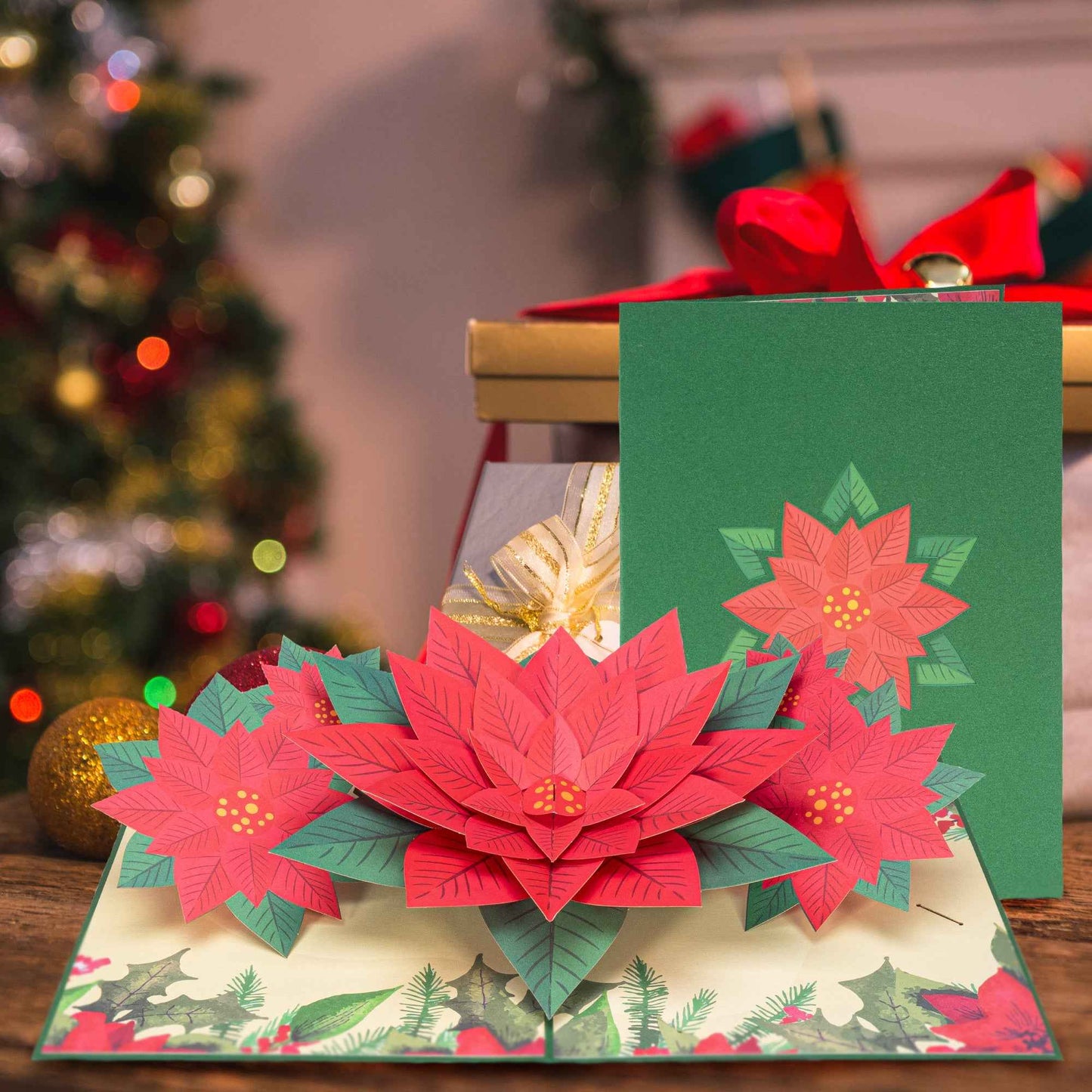 Paper Love Pop Up Cards - Poinsettia Pop Up Christmas Card