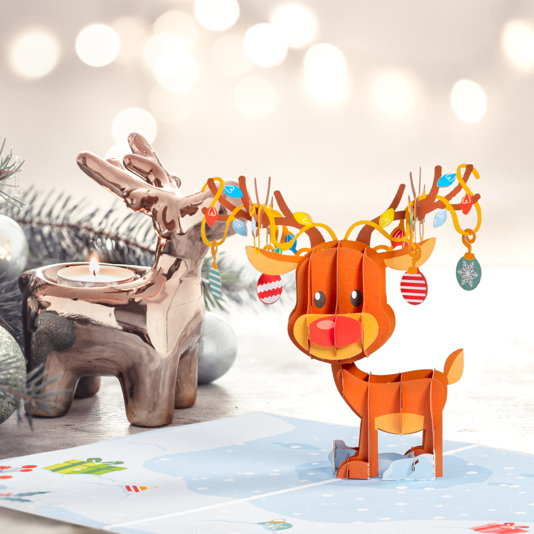 Reindeer Pop Up Christmas Card - Paper Love