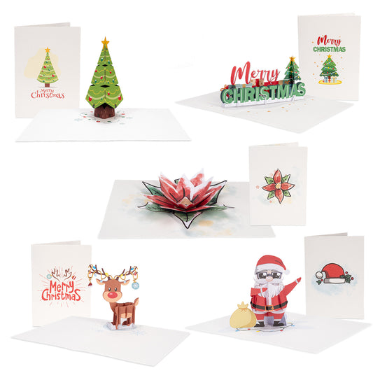 Christmas pop-up Note Cards, Assorted 5 Pack | 3.5" x 2.5" - Paper Love