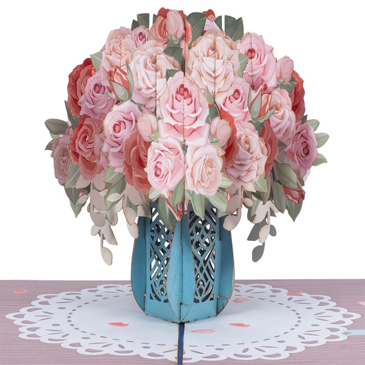 Pink Roses Pop Up Card - Paper Love