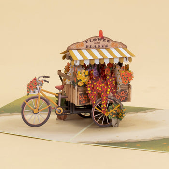 3D flower wagon pop up greeting card