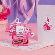 cute pink 3D typewriter pop up greeting card