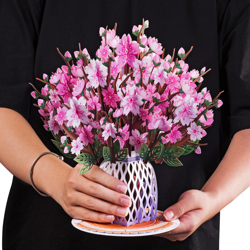 HugePop Cherry Blossom Flower Bouquet Pop Up, With Detachable Flowers, Jumbo 10" x 14" Card