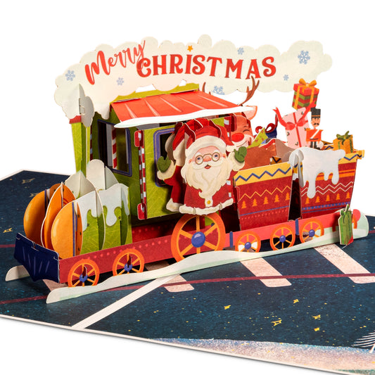 Christmas Train Pop Up Card featuring Santa and festive decorations.