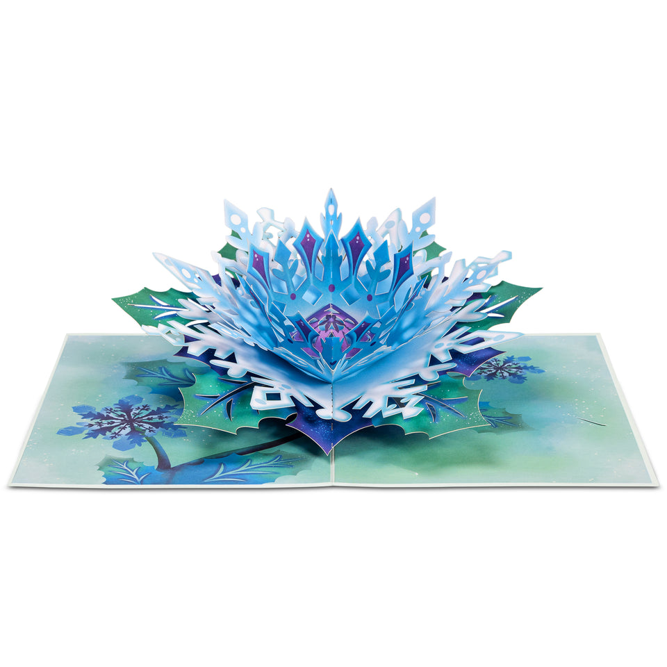 Snowflake Flower 3D Winter Pop Up Card - 5" x 7" Cover - Includes Envelope and Note Tag