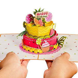 Tropical Birthday Cake Pop Up Card with Keepsake