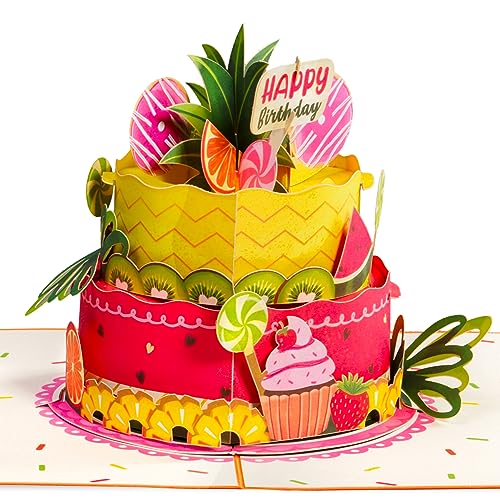 Tropical Birthday Cake Pop Up Card with Keepsake