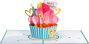 Happy Birthday Cupcake Pop Up Card, with Keepsake - 5"x7"