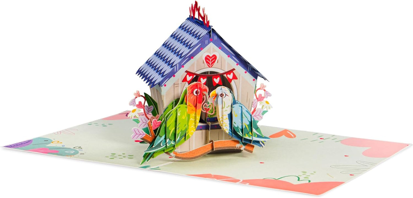 Love Birds House Frndly Pop Up Card - 8" x 6"