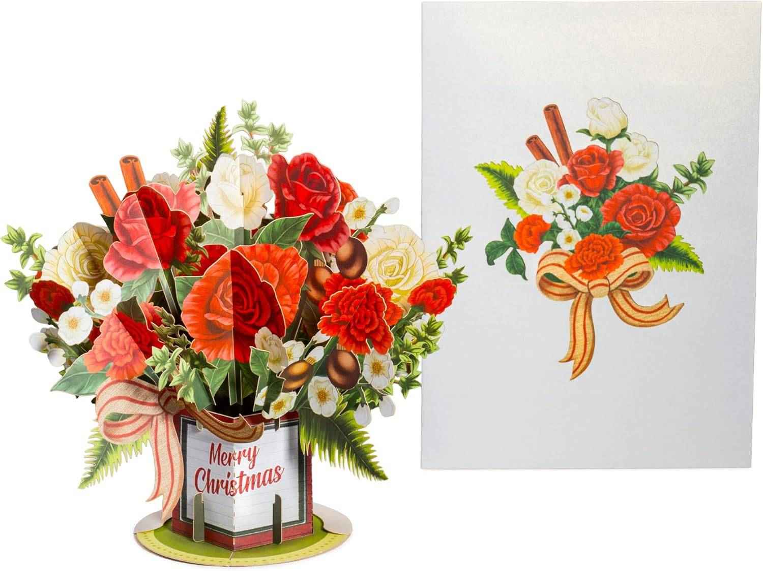 Merry Christmas Flower Bouquet Pop Up Christmas Card