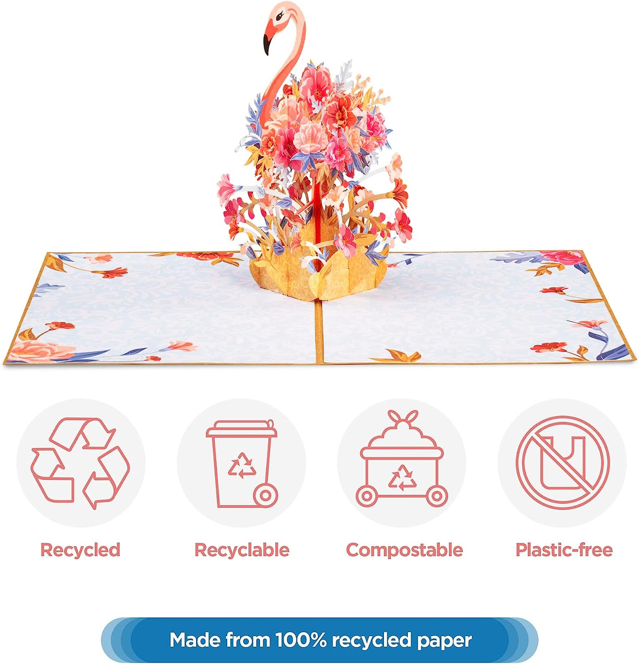 Floral Flamingo Pop Up Card - Frndly 8"x6"