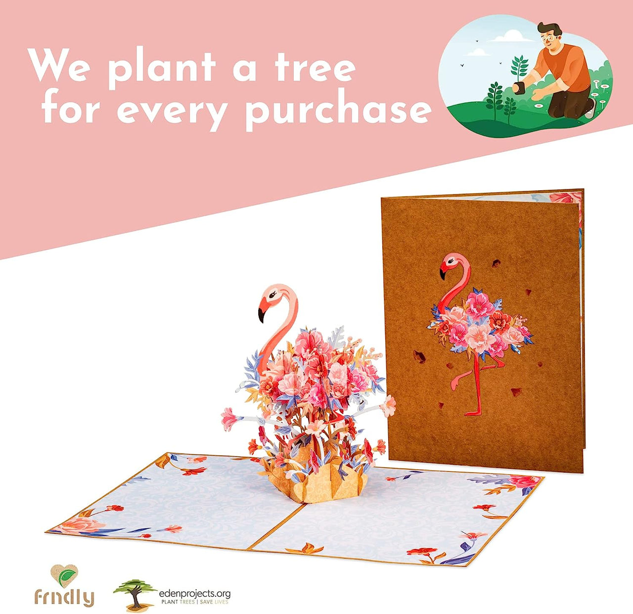 Floral Flamingo Pop Up Card - Frndly 8"x6"
