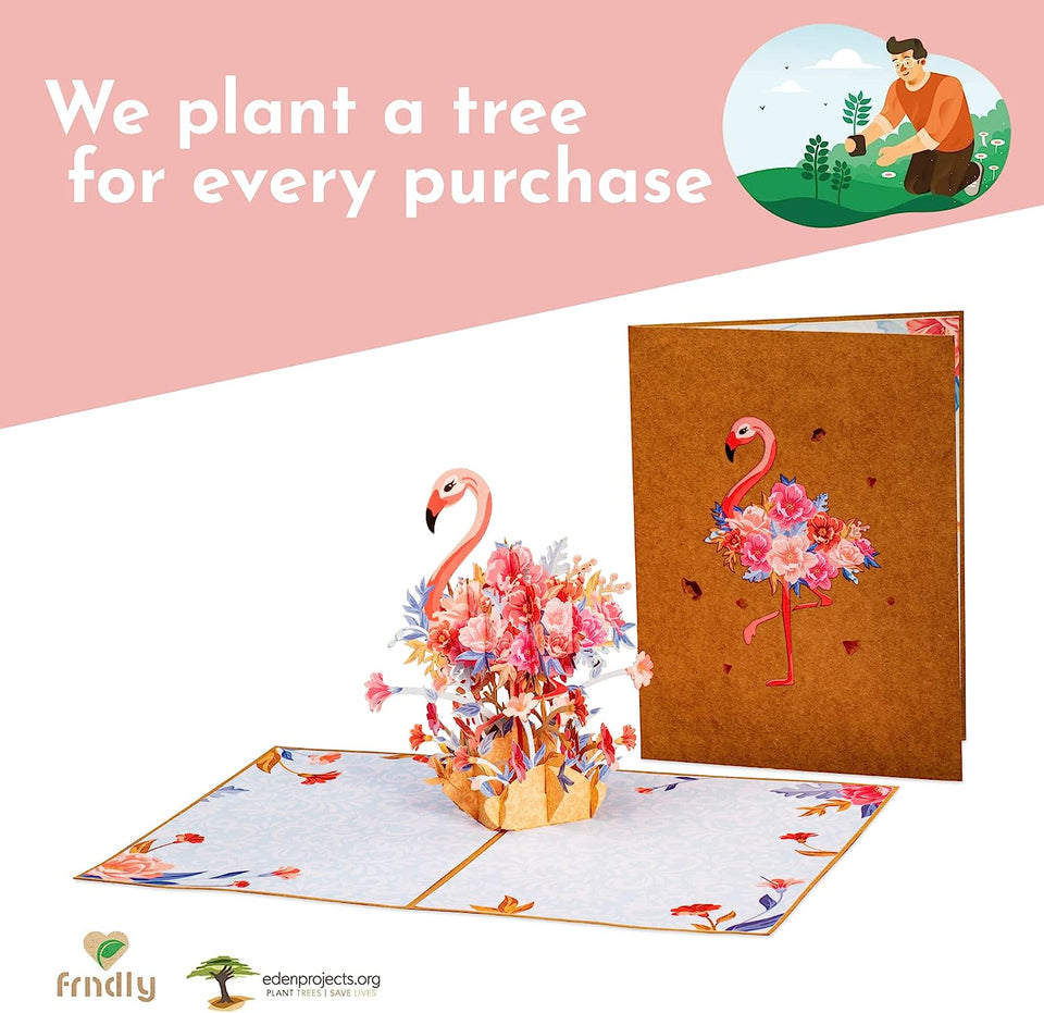Floral Flamingo Frndly by Paper Love Pop Up Card 100% Recycled and Eco-Friendly