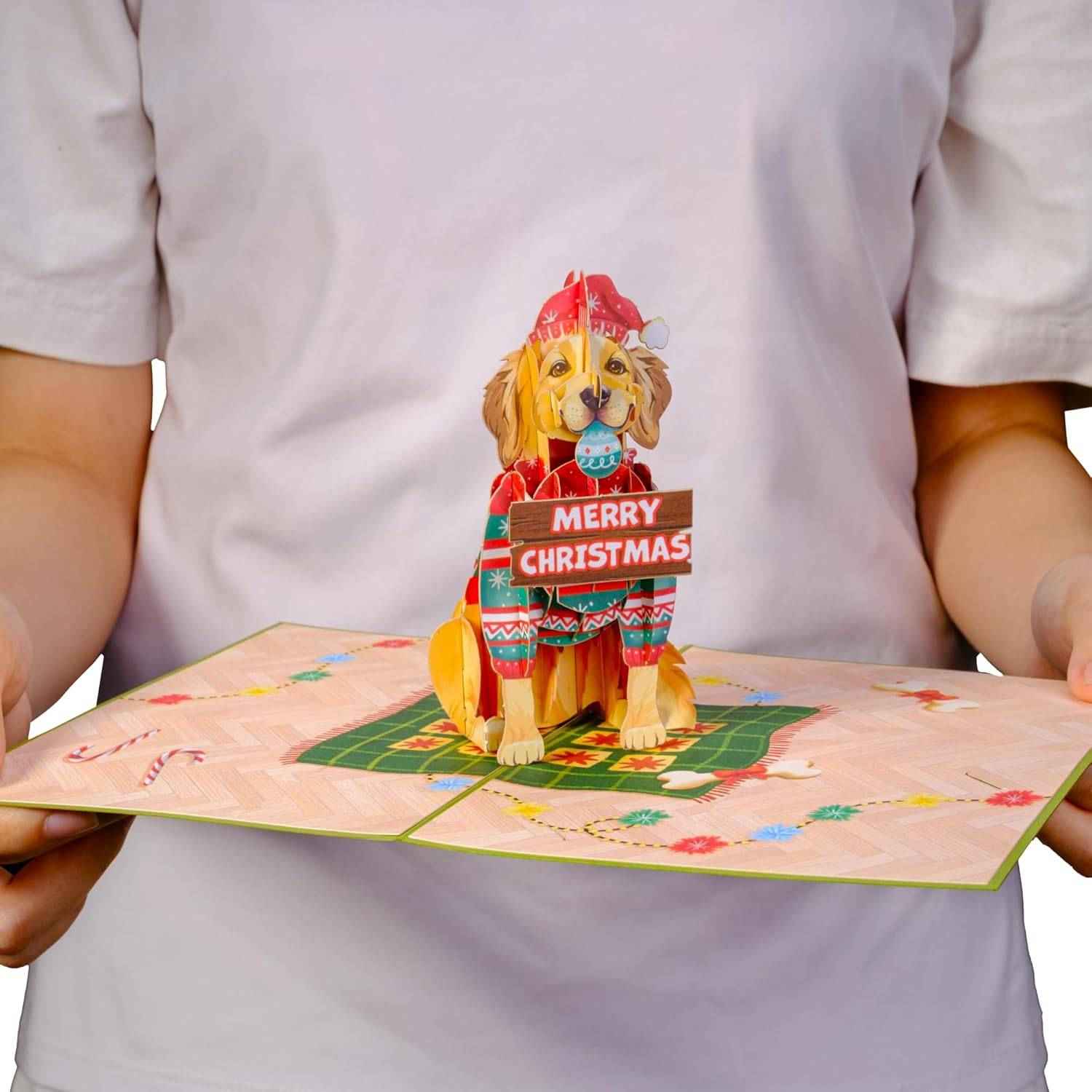 Golden Retriever Pop Up Christmas Card