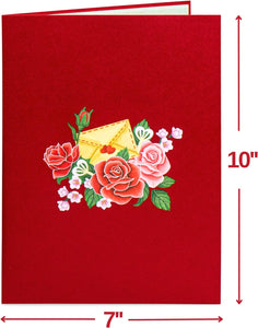 Lovely Rose Bouquet Pop Up Card, Oversized 10" x 7" Cover