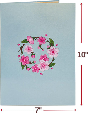 Cherry Blossom Flower Bouquet Pop Up Card, Oversized 10" X 7" Card