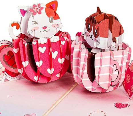 Love Cat Mugs Pop Up Card- 5"x7"