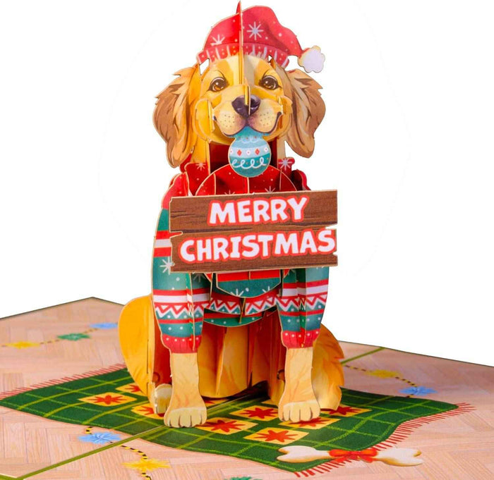 Golden Retriever Pop Up Christmas Card pop-up Christmas card open