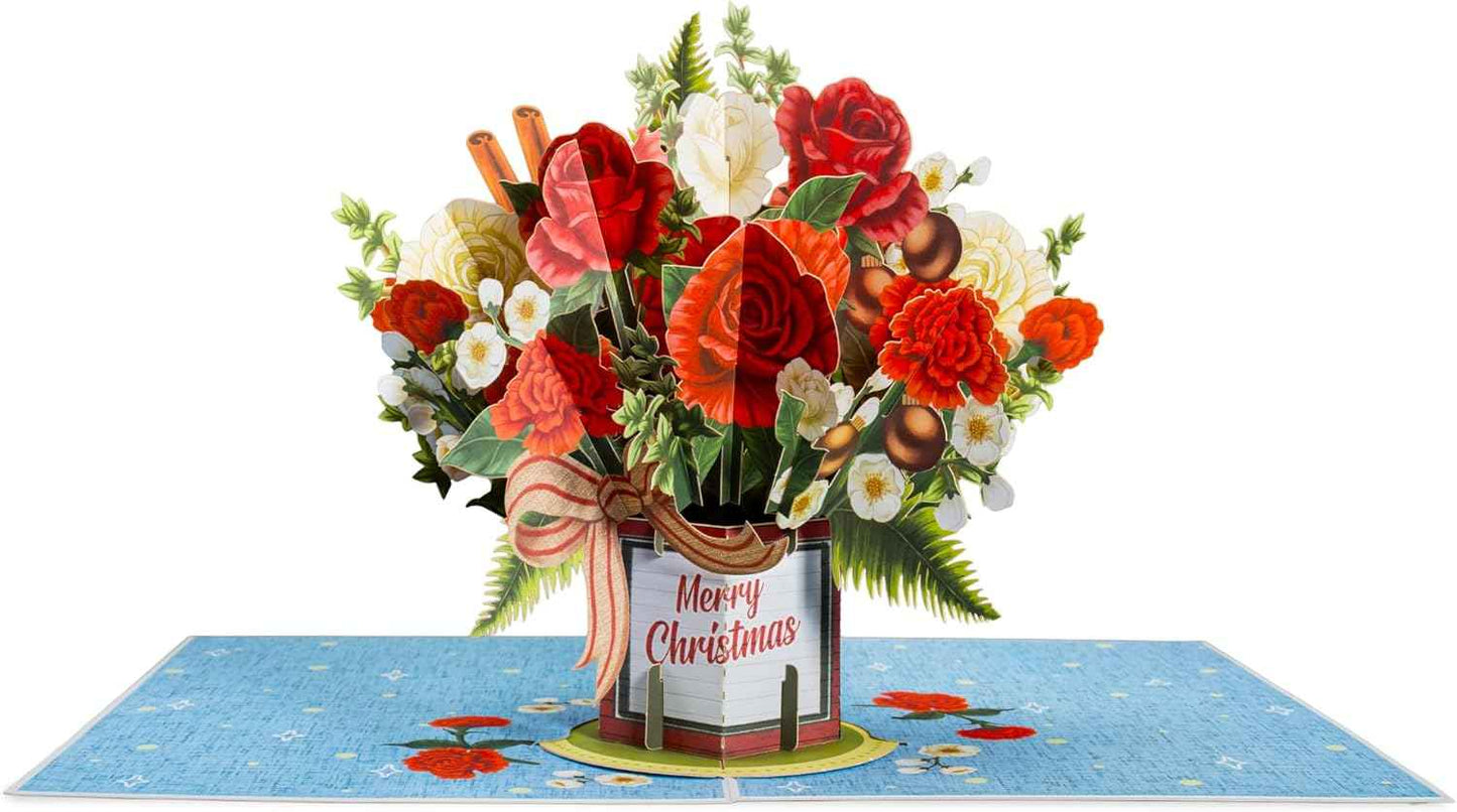 Merry Christmas Flower Bouquet Pop Up Christmas Card